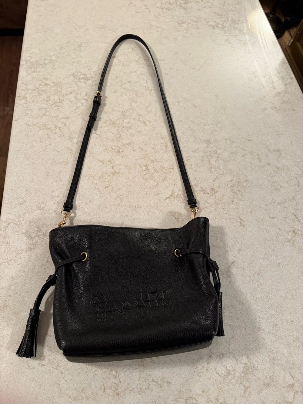 Coach Black Leather Drawstring Shoulder Bag Authentic